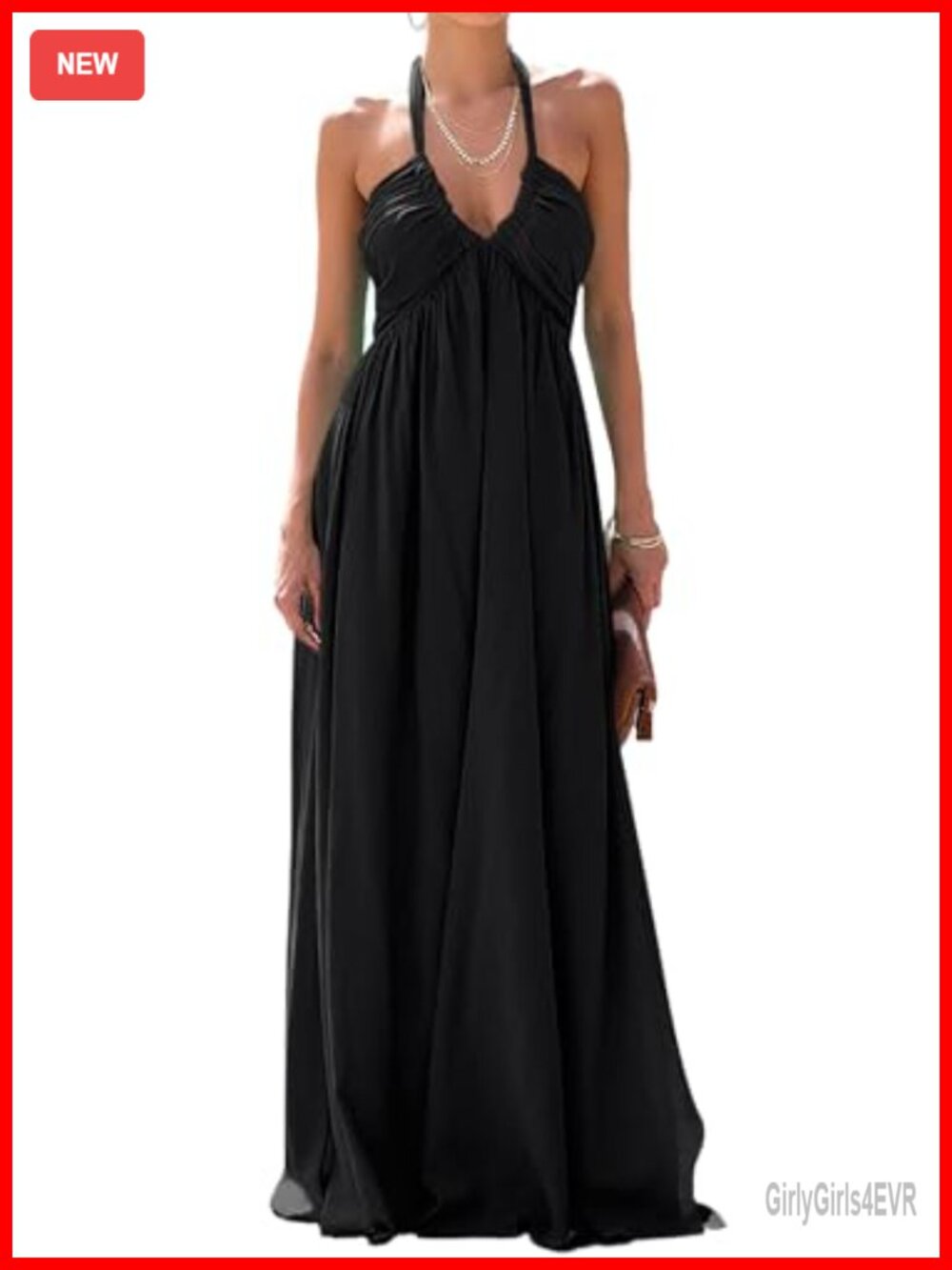 Women's Halter Neck Maxi Dress Smocked A-Line Sleeveless Beach Sundress